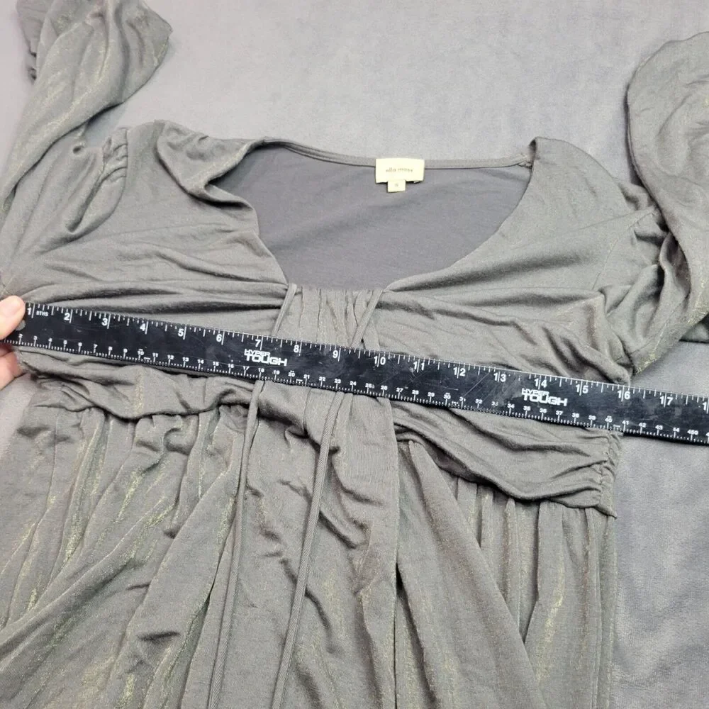 Ella Moss S Gray-Gold Metallic Long-Sleeve Boho Dress With Beaded Tie Accents - Picture 4 of 8